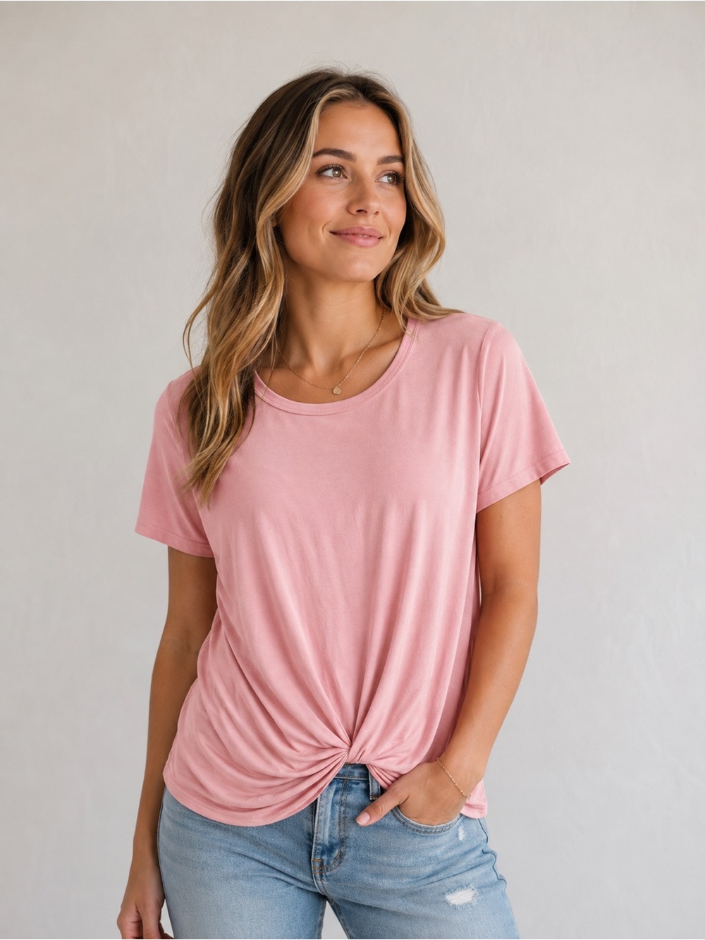 Another Love Women's Pink Knot-Front Tee
